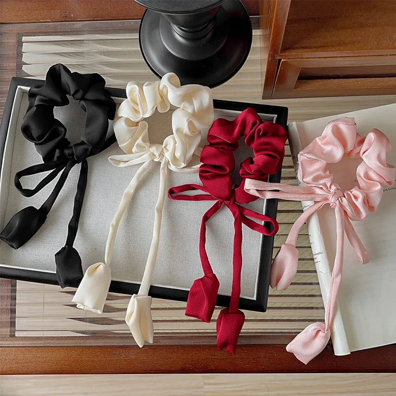 Bow Ribbon Elastic Hair Bands High Quality Floral Pendant Hair Rope Ties Girls Elegant Barrettes Headwear Women Hair Accessories