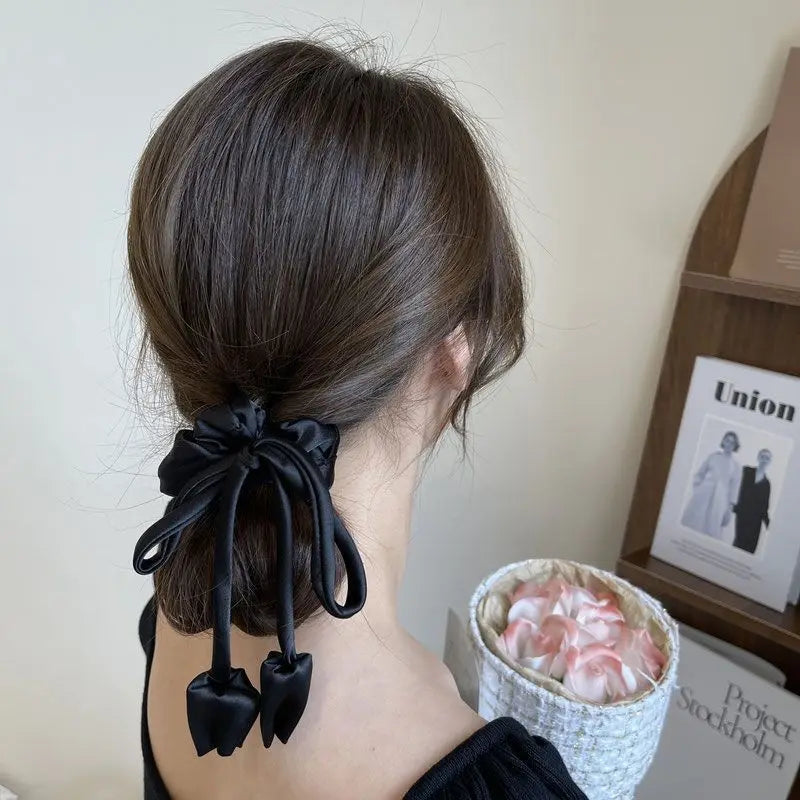 Bow Ribbon Elastic Hair Bands High Quality Floral Pendant Hair Rope Ties Girls Elegant Barrettes Headwear Women Hair Accessories