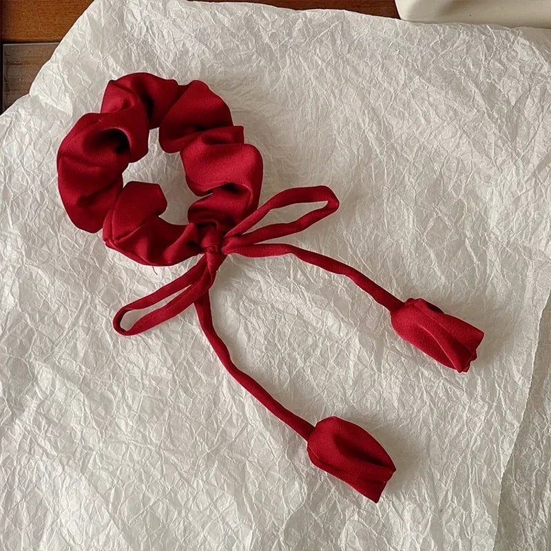 Bow Ribbon Elastic Hair Bands High Quality Floral Pendant Hair Rope Ties Girls Elegant Barrettes Headwear Women Hair Accessories