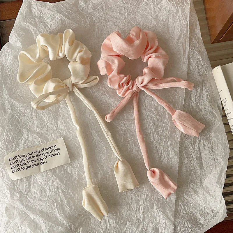 Bow Ribbon Elastic Hair Bands High Quality Floral Pendant Hair Rope Ties Girls Elegant Barrettes Headwear Women Hair Accessories