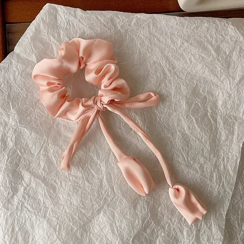 Bow Ribbon Elastic Hair Bands High Quality Floral Pendant Hair Rope Ties Girls Elegant Barrettes Headwear Women Hair Accessories