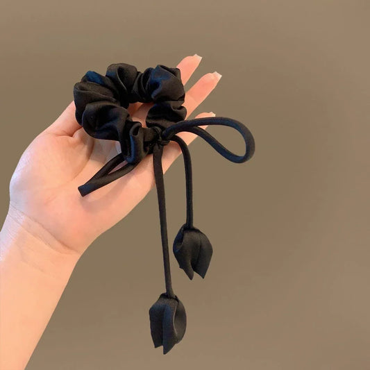 Bow Ribbon Elastic Hair Bands High Quality Floral Pendant Hair Rope Ties Girls Elegant Barrettes Headwear Women Hair Accessories