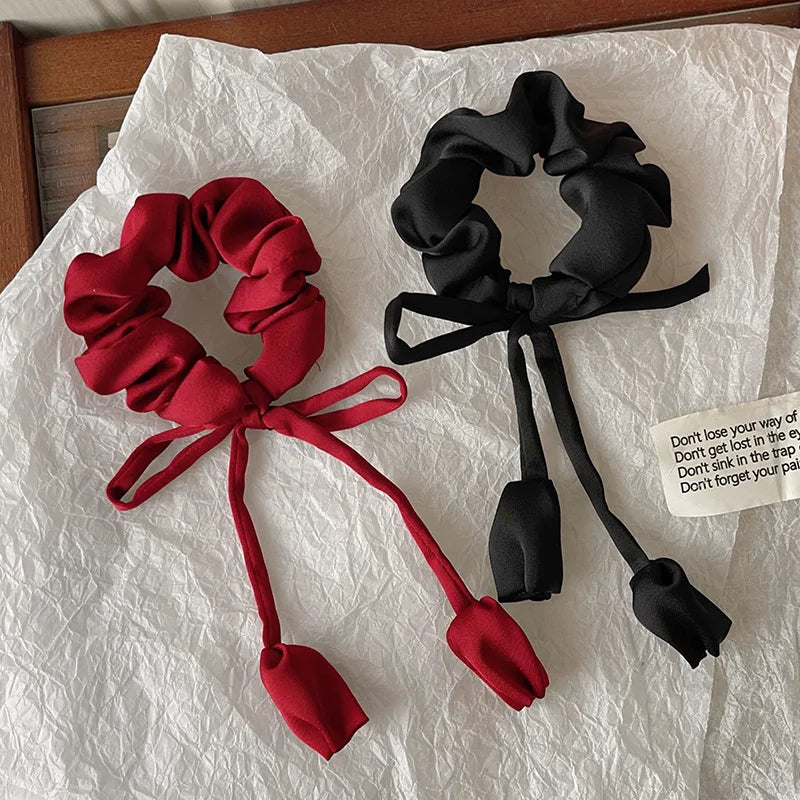 Bow Ribbon Elastic Hair Bands High Quality Floral Pendant Hair Rope Ties Girls Elegant Barrettes Headwear Women Hair Accessories
